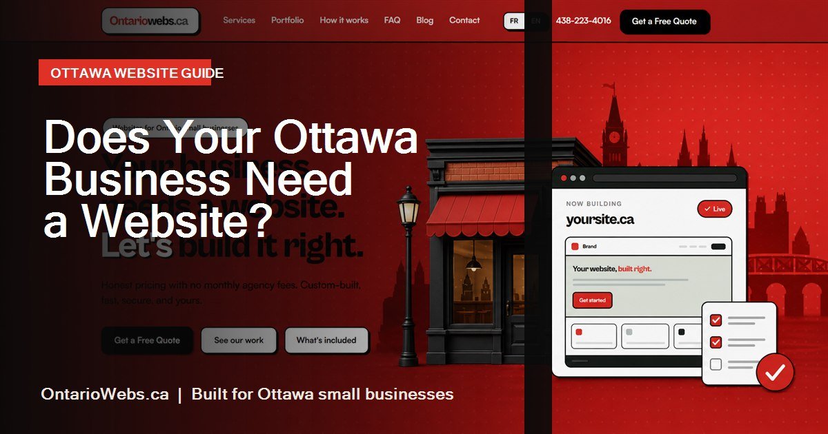 Ottawa small business storefront and website checklist on an OntarioWebs red background