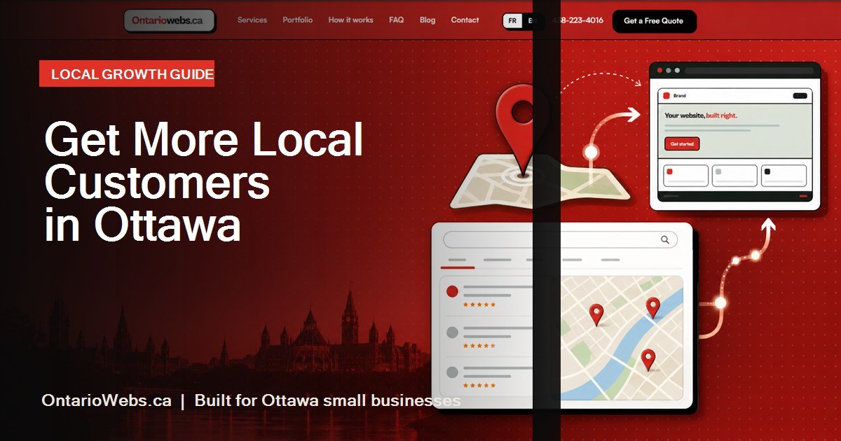 Ottawa map, search results, and website connected on an OntarioWebs red background